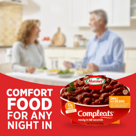 HORMEL COMPLEATS chili with beans protein portion on plate.
