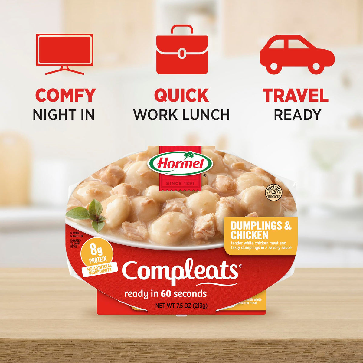 Microwave-safe tray from Hormel Compleats Dumplings & Chicken