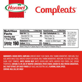 7.5 oz meal portion from Hormel Compleats Dumplings & Chicken