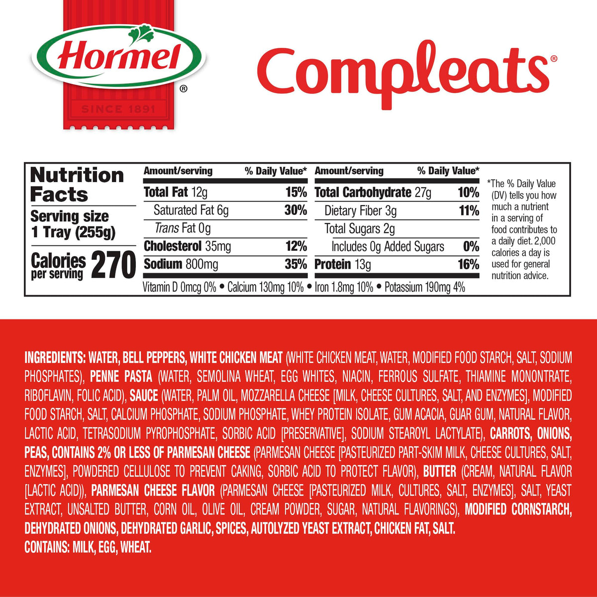Hormel Compleats Italian Chicken & Penne six-pack display emphasizes value and convenience.