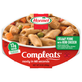 Hormel Compleats Italian Chicken & Penne tray front for quick pantry meals.