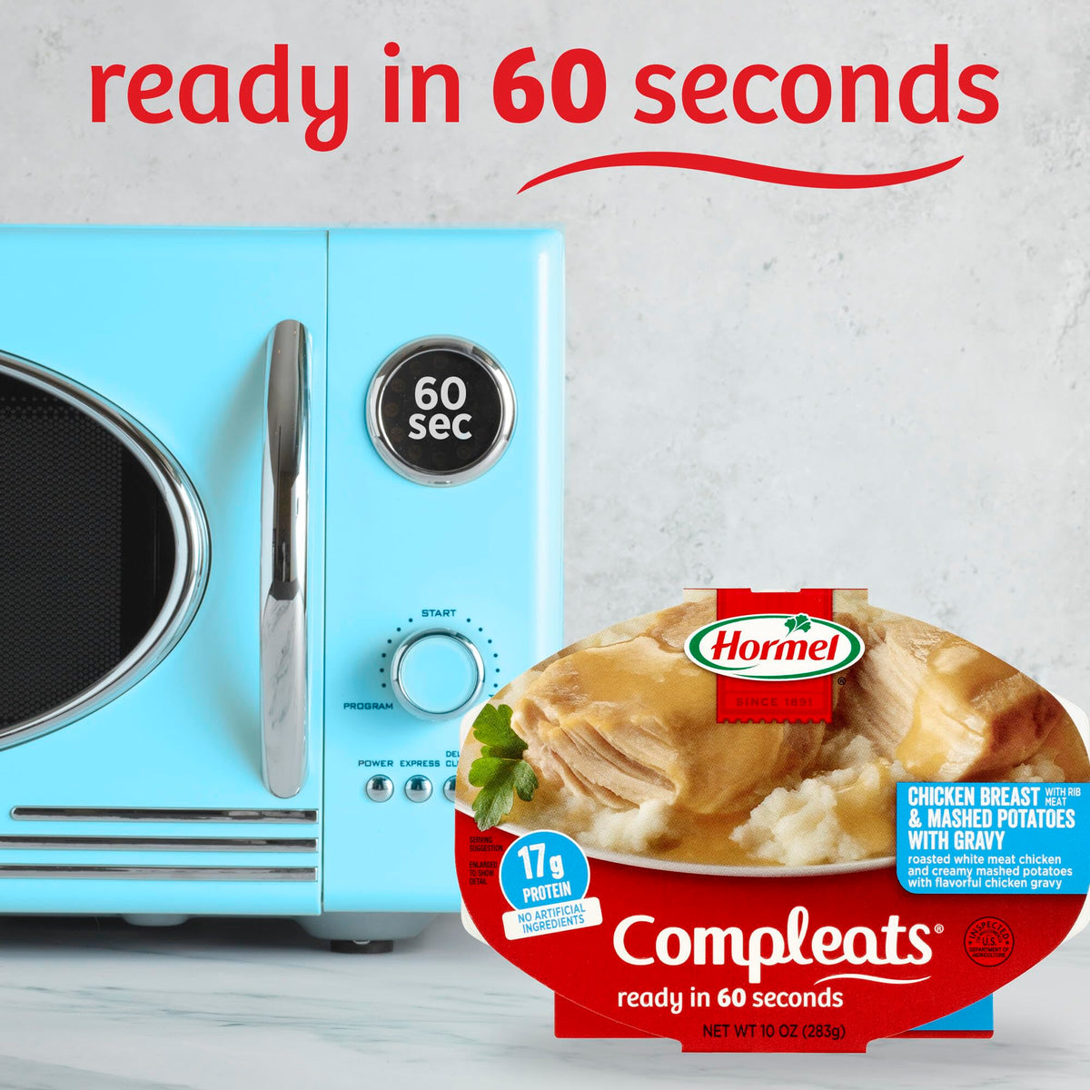 HORMEL COMPLEATS microwave tray, convenient pantry staple for lunches.