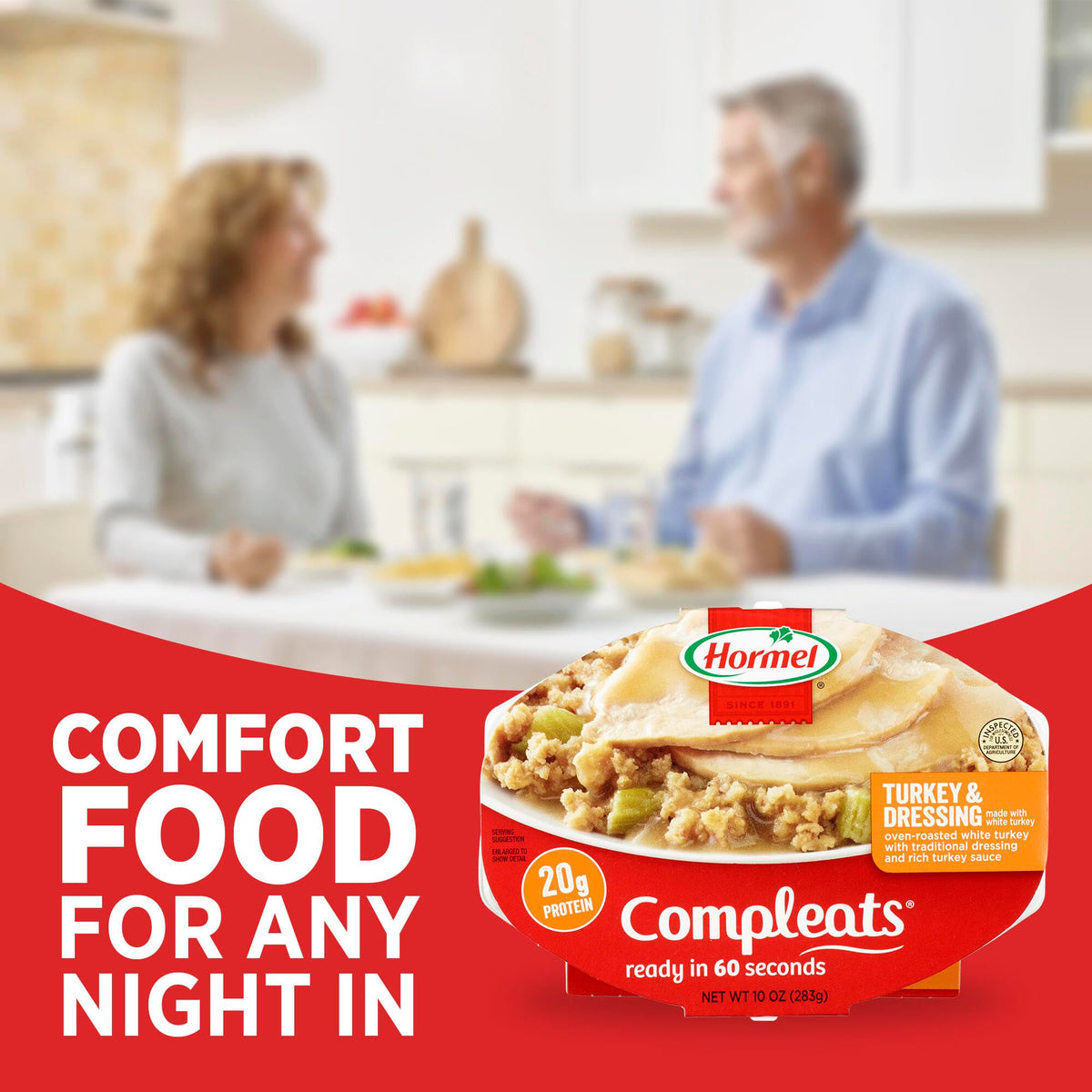 Hormel Compleats no-prep dinner option with turkey, dressing, and gravy.