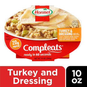 Hormel Compleats oven-roasted turkey with dressing, ideal for quick weeknight dinners.