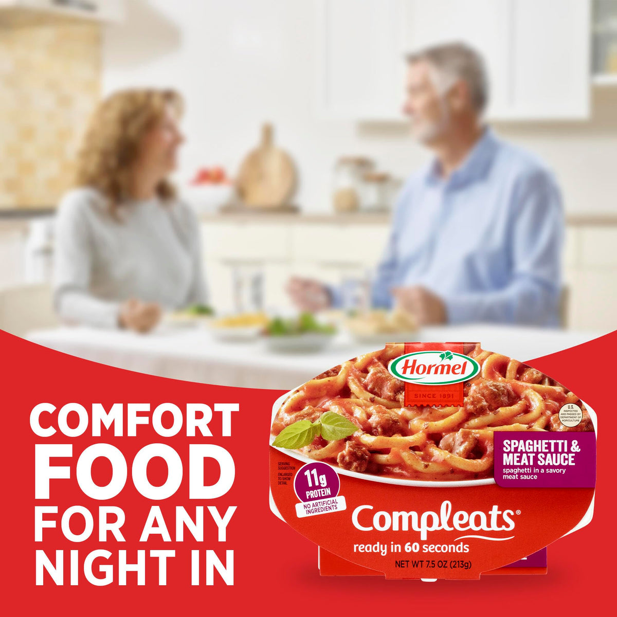 Hormel Compleats pantry-ready display with multiple trays.