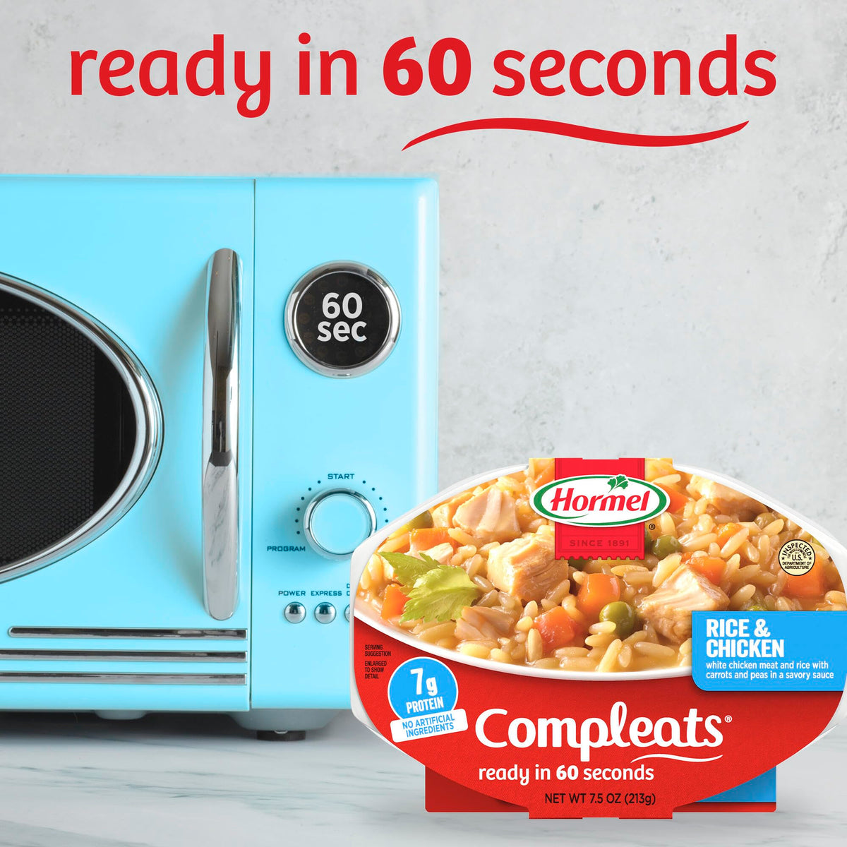 Hormel Compleats packaging shown for pantry or desk storage.
