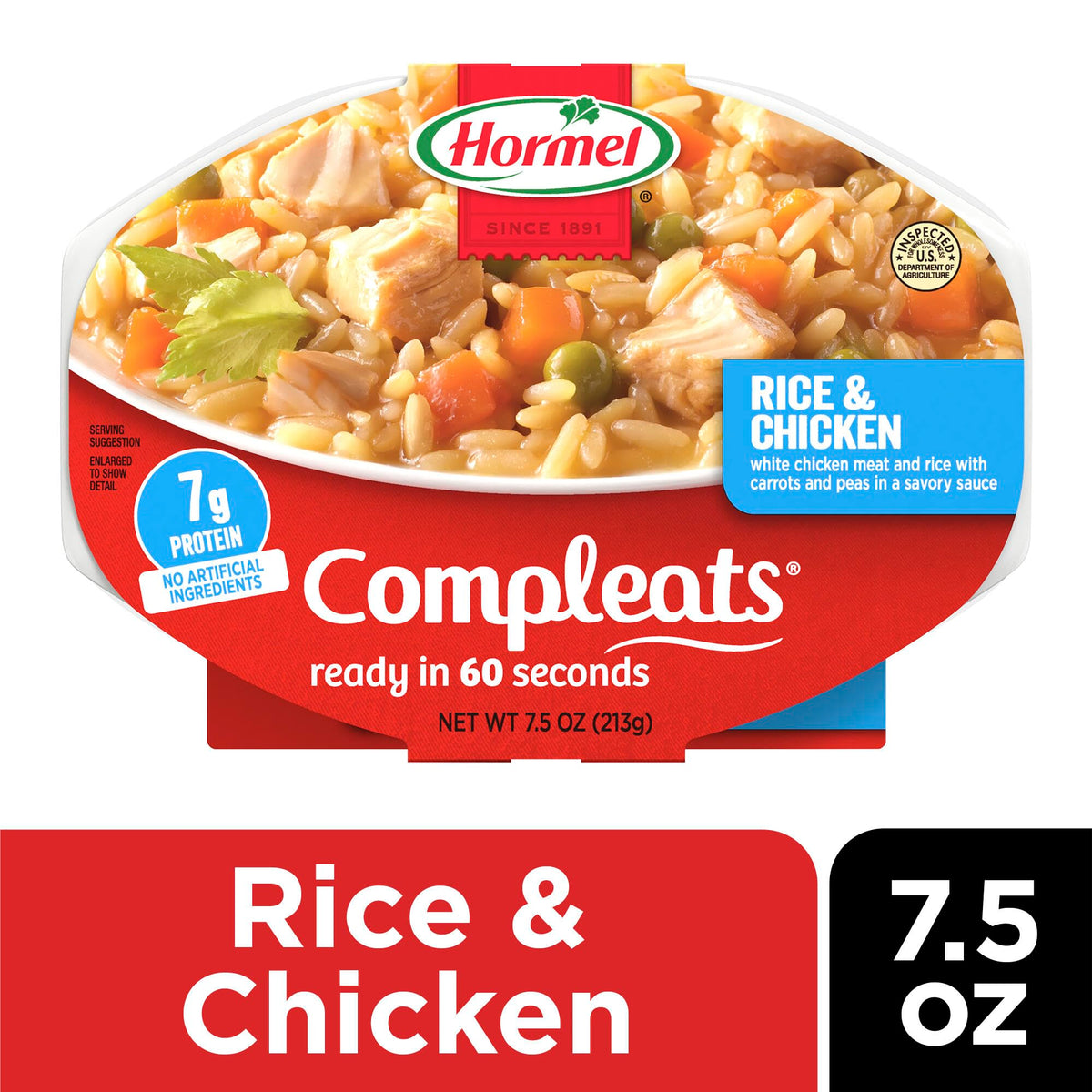 Hormel Compleats Rice and Chicken served in a bowl with tender meat.