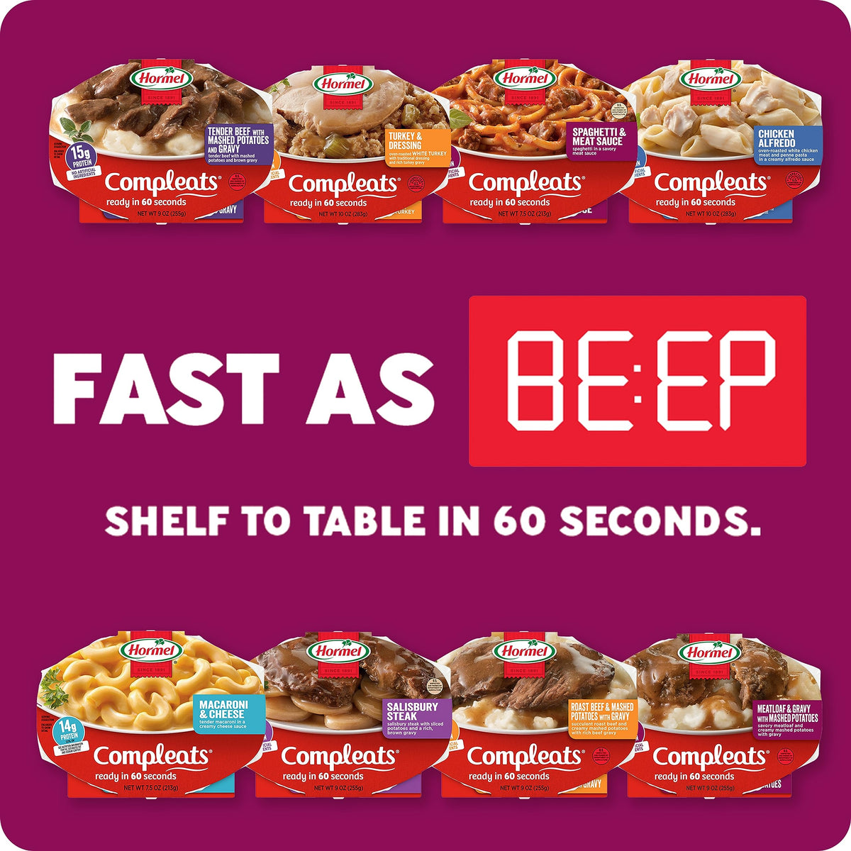 Serving suggestion of meatballs and pasta, ready fast.