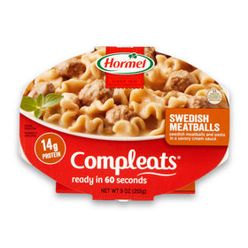 HORMEL COMPLEATS Swedish Meatballs tray with creamy sauce, ready in minutes.