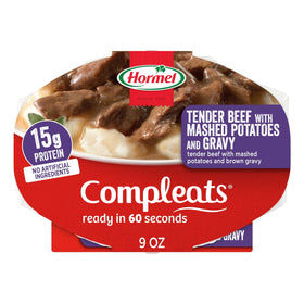 Hormel Compleats tender beef with mashed potatoes and gravy tray ready in 60 seconds
