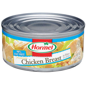 Hormel Premium Chicken Breast in Water with Rib Meat can opened and ready to add to recipes.