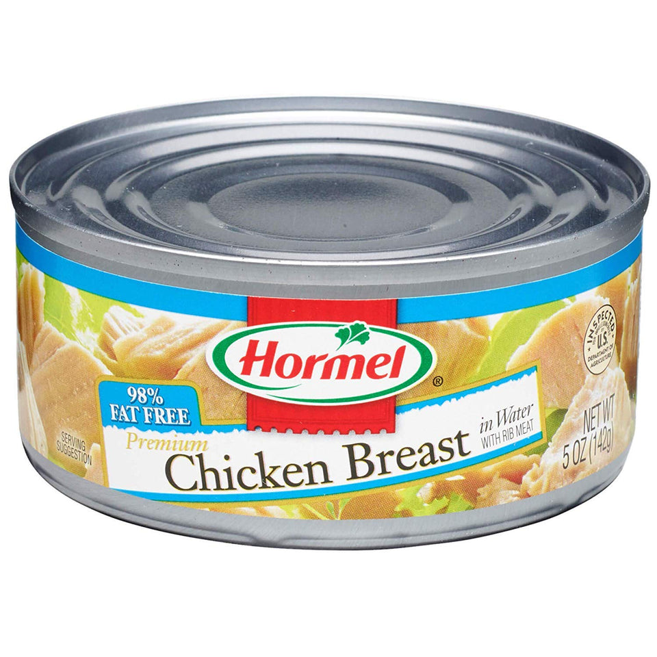 Hormel Premium Chicken Breast in Water with Rib Meat can opened and ready to add to recipes.