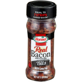 Hormel Real Bacon Bits bag front, ready-to-use flavor booster for soups and salads.