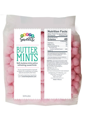Hospitality Mints pink buttermints unwrapped display for favors and decor.