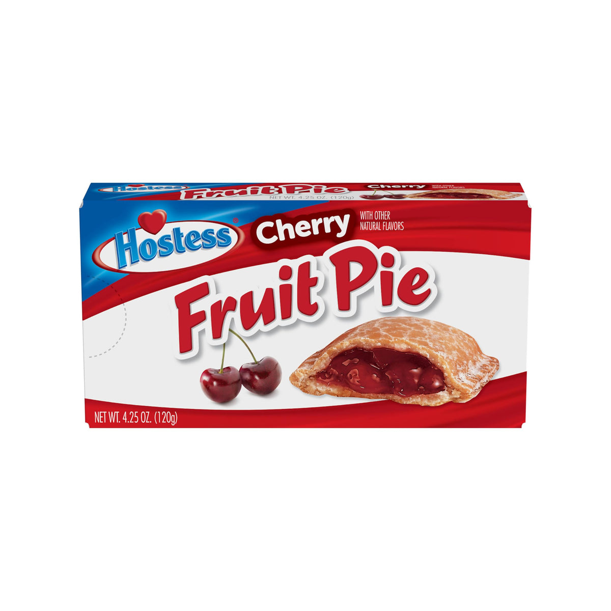 Hostess Cherry Fruit Pies box front displaying eight individual pastries.