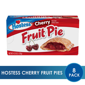 Hostess Cherry Fruit Pies sealed pack preserves freshness for on-the-go snacking.
