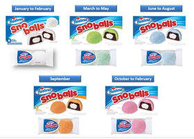 Hostess Snoballs seasonal packaging color variations offer visual variety.
