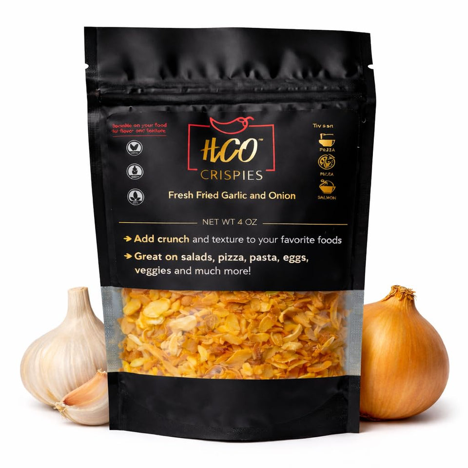 Hot Crispy Oil HCO Crispies garlic flakes add bold crunch to pizza