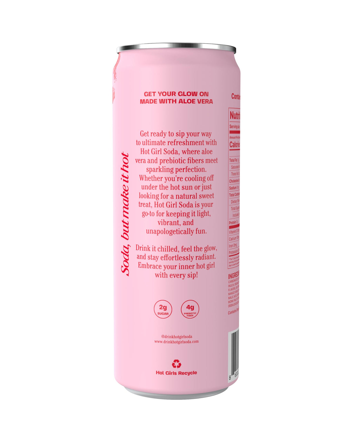 Hot Girl Soda mango dragon fruit can close-up, vibrant color ideal for gatherings.
