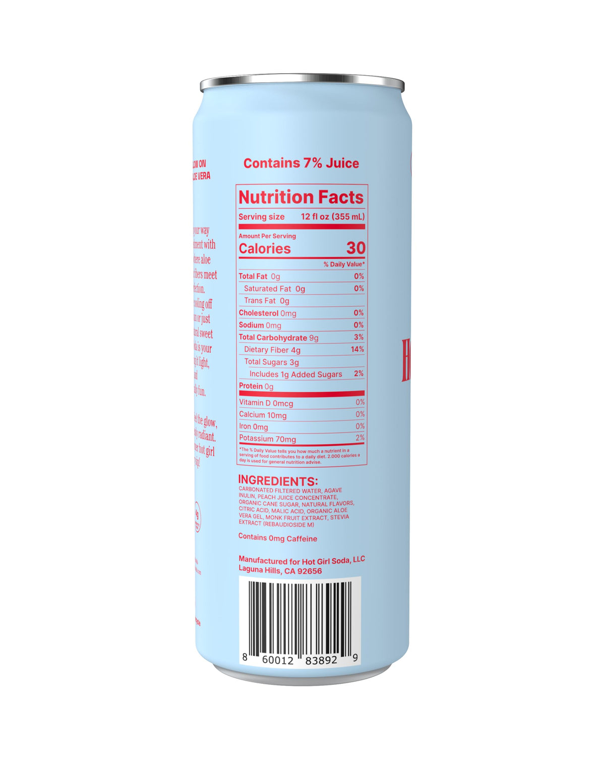Hot Girl Soda passion fruit vanilla can on table with bright tones.