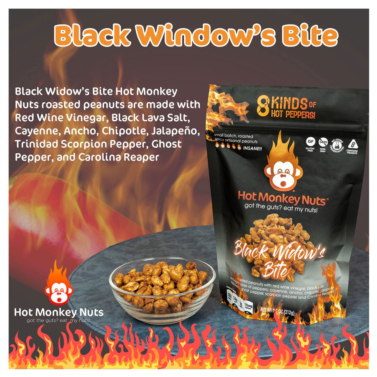 Hot Monkey Nuts chili blend jar highlights intense flavor and heat