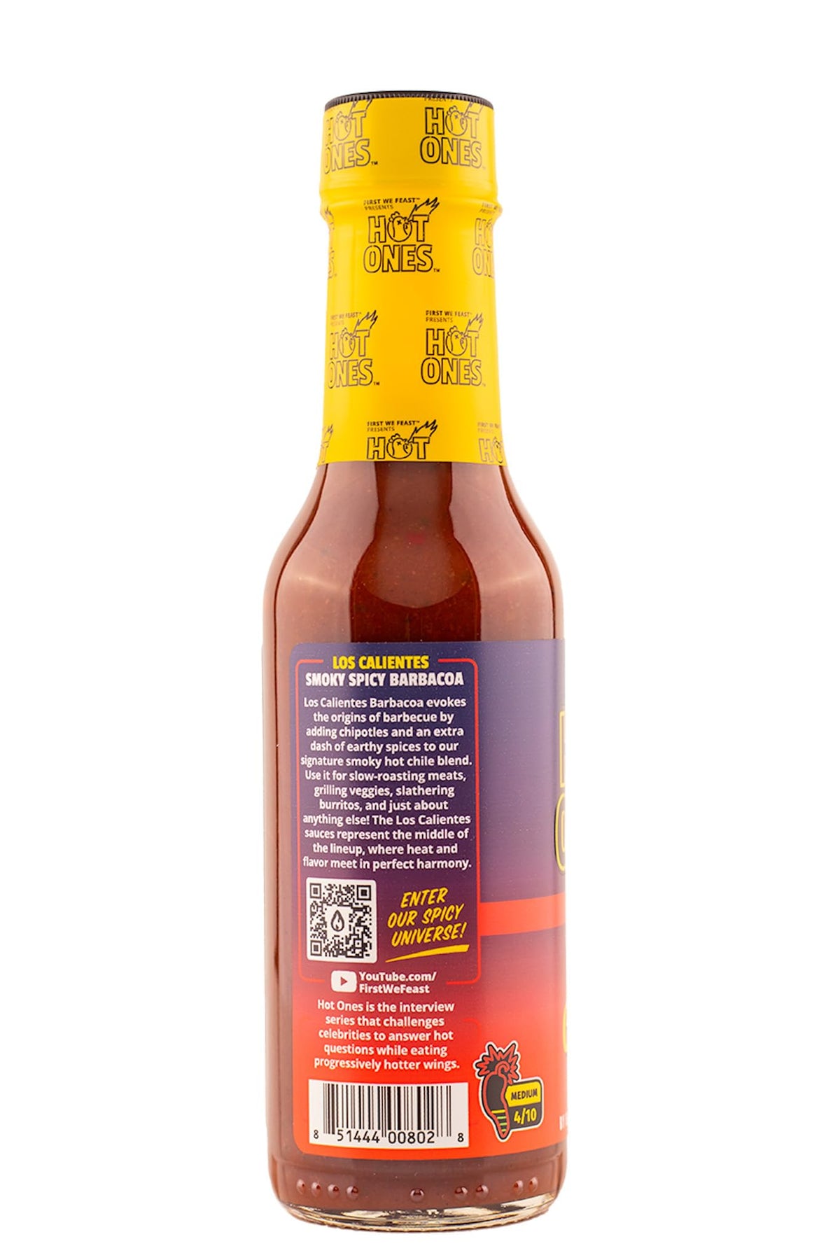 Hot Ones Los Calientes Barbacoa label close-up, emphasizing natural ingredients.