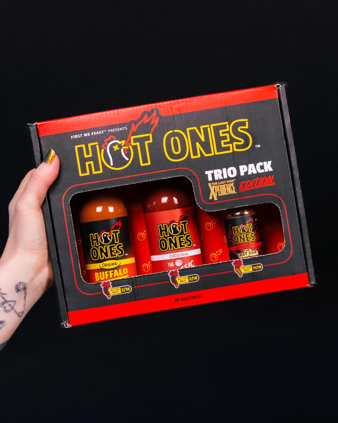 Hot Ones mini dab collection packaging highlights a bold flavor sampler
