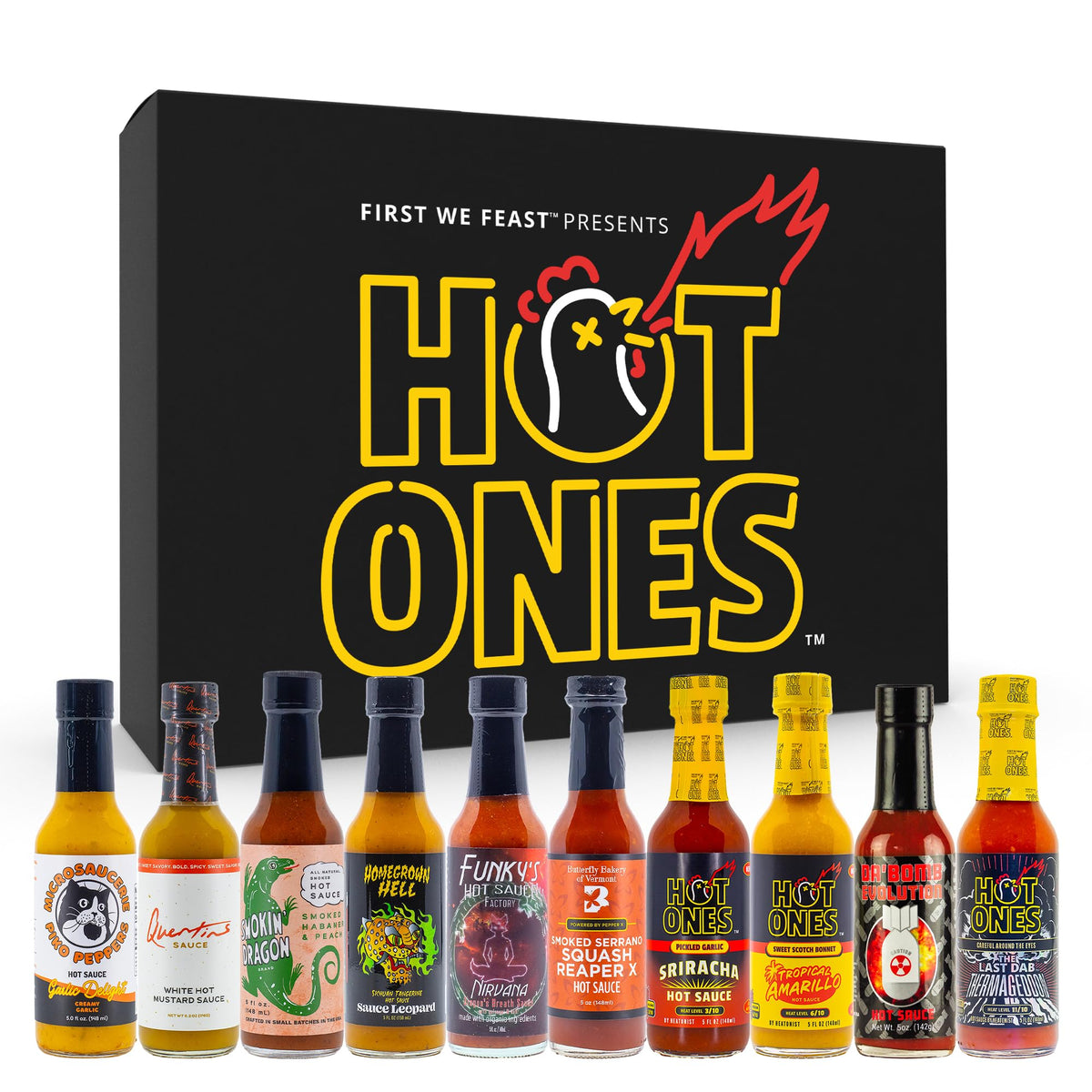 HOT ONES Season 29 variety-pack bottles with vibrant labels and bold flavors.