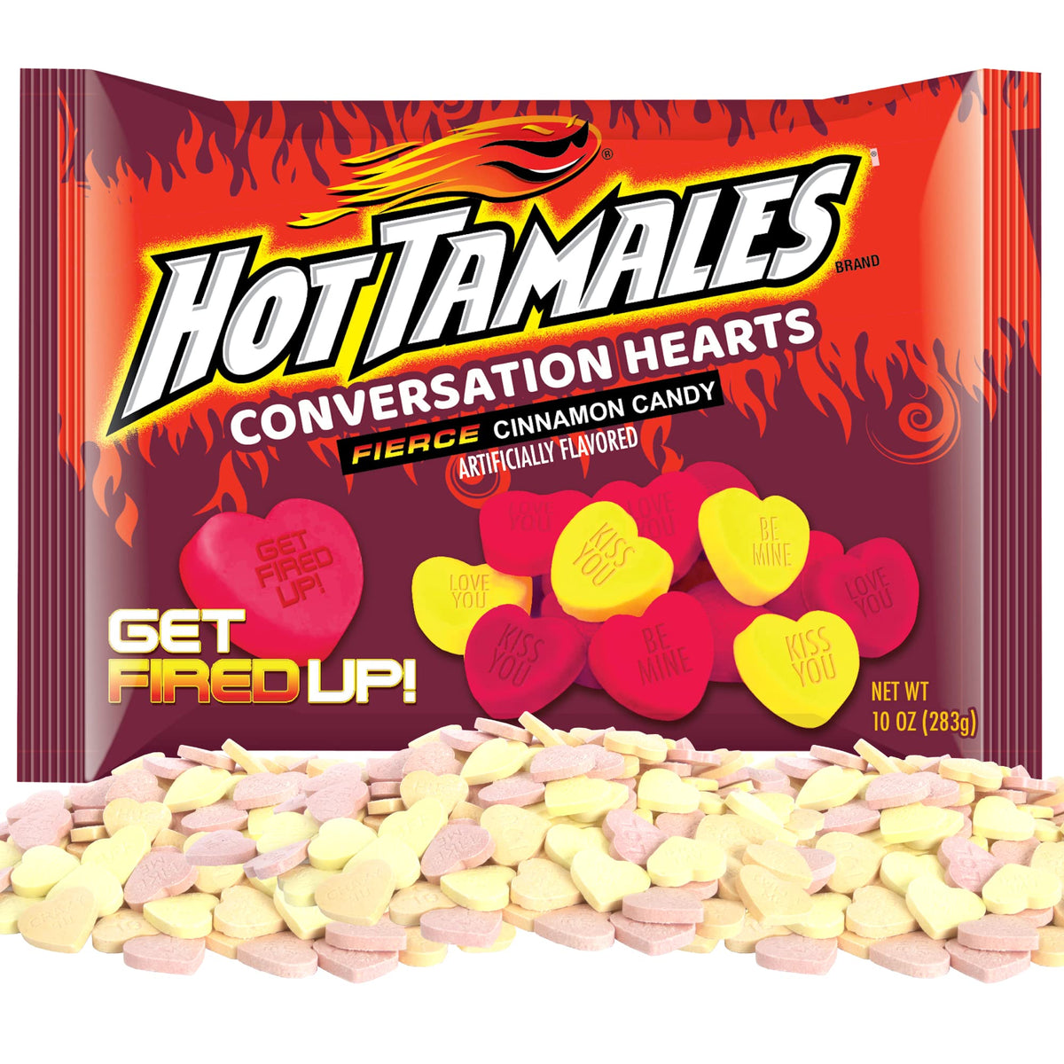 Hot Tamales Conversation Hearts bag front view, ideal for sharing this Valentine’s season.