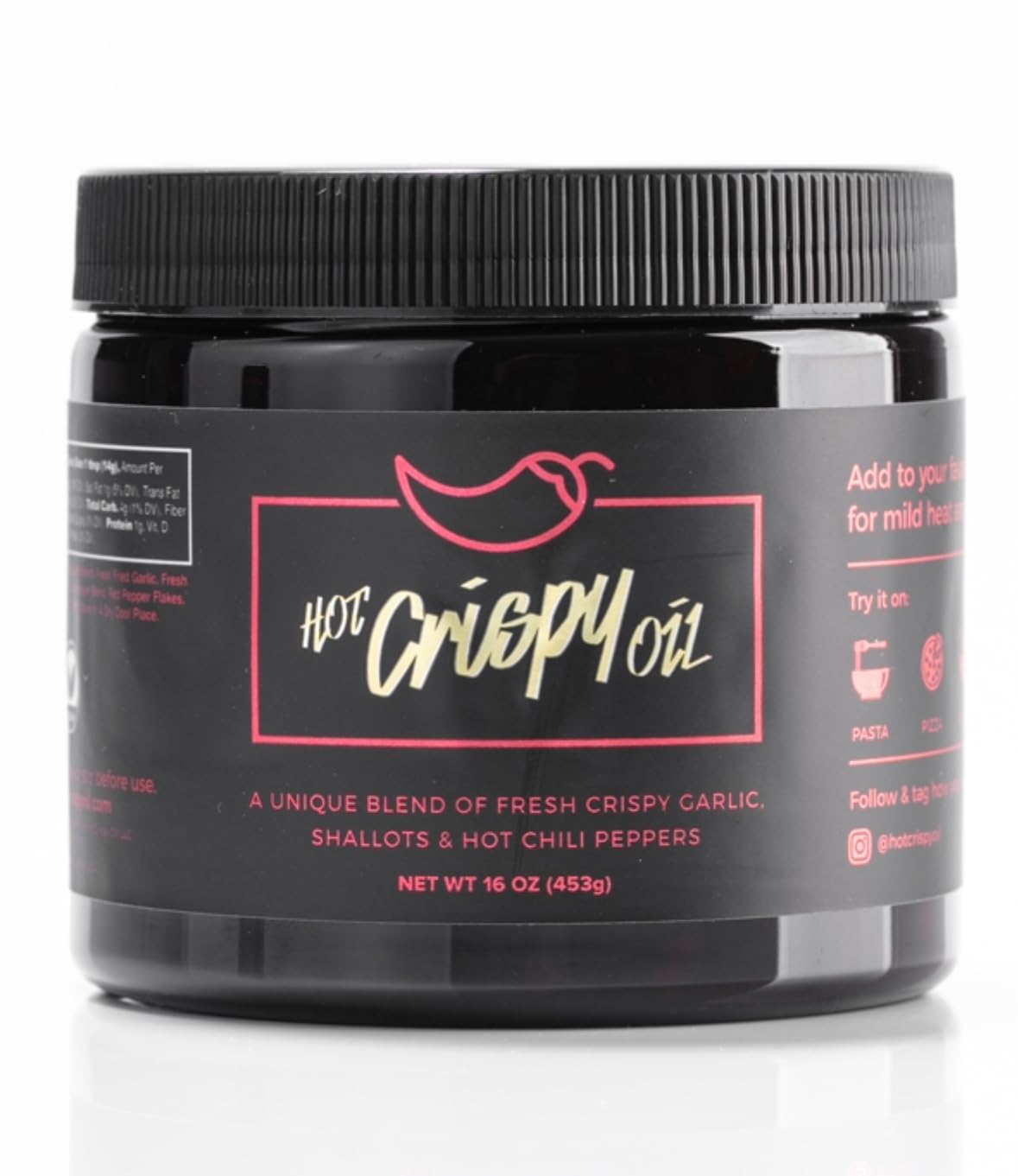 Hot Crispy Oil hot tub bottle shows a bold garlic-chili blend for quick flavor boosts