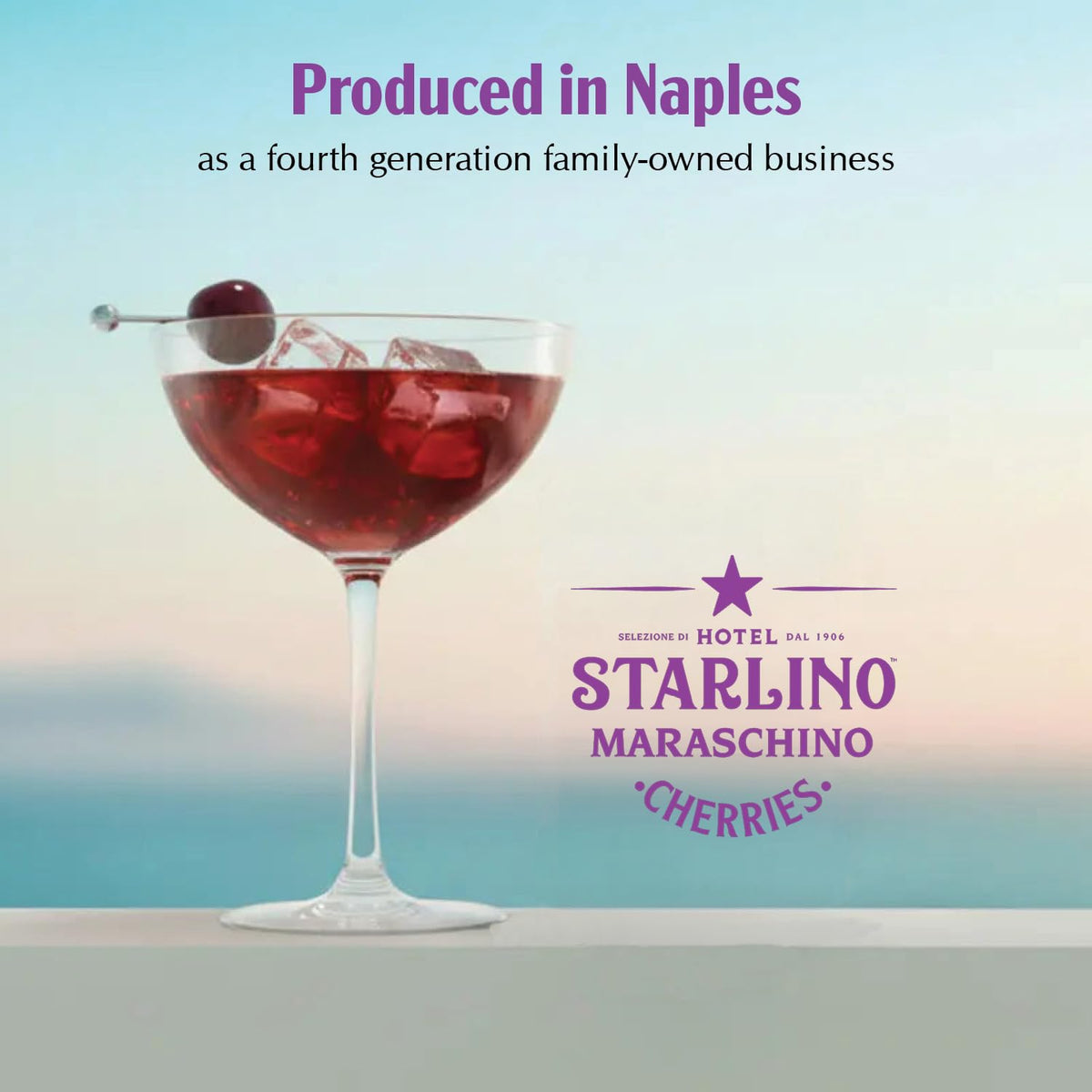 Hotel Starlino cherries showcase glossy ruby fruit and Marasca juice for mixing.