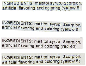 Hotlix scorpion sucker strawberry flavor close-up with vibrant candy