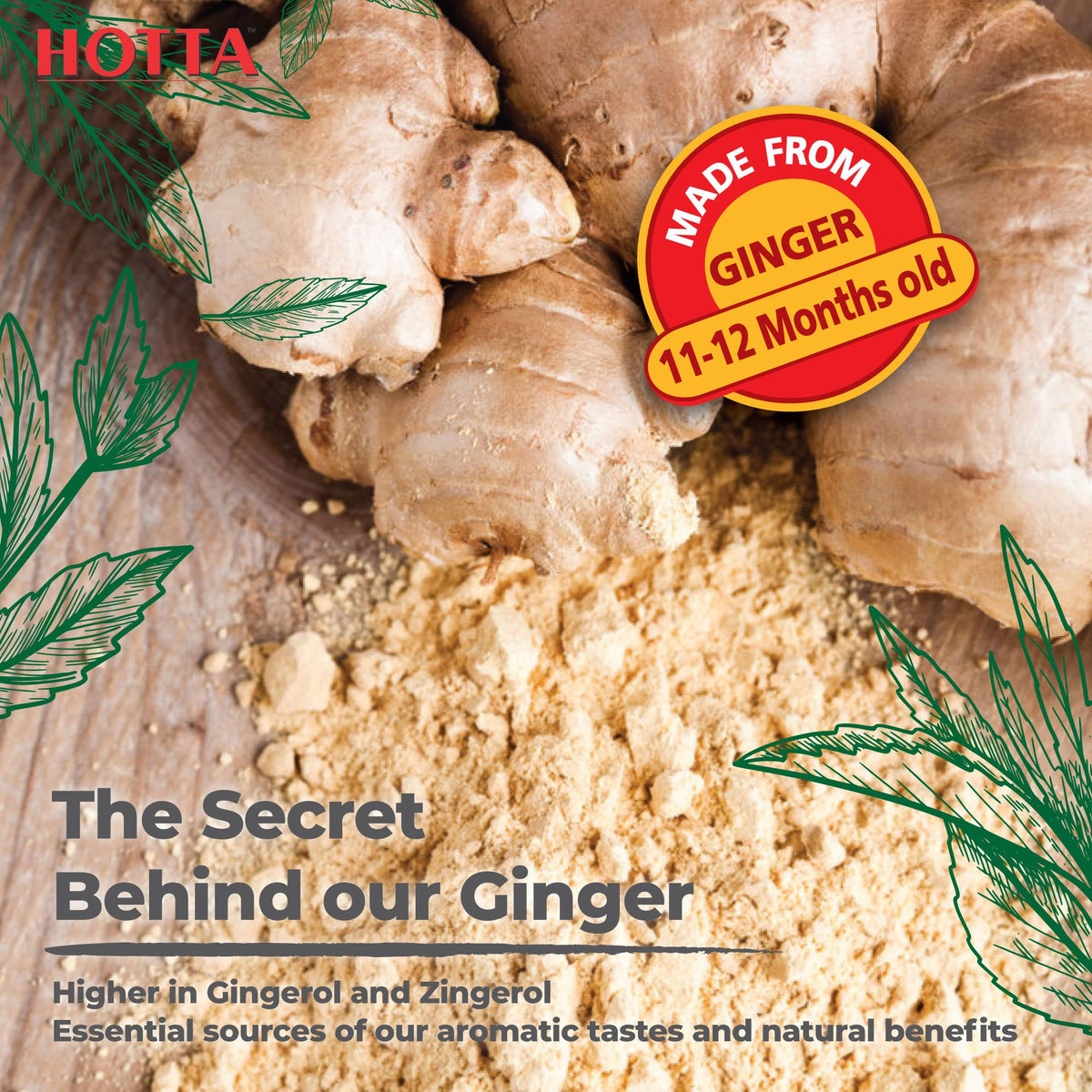 HOTTA brewed ginger tea cup captures bold, warming aroma and caffeine-free flavor.