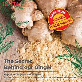 HOTTA brewed ginger tea cup captures bold, warming aroma and caffeine-free flavor.