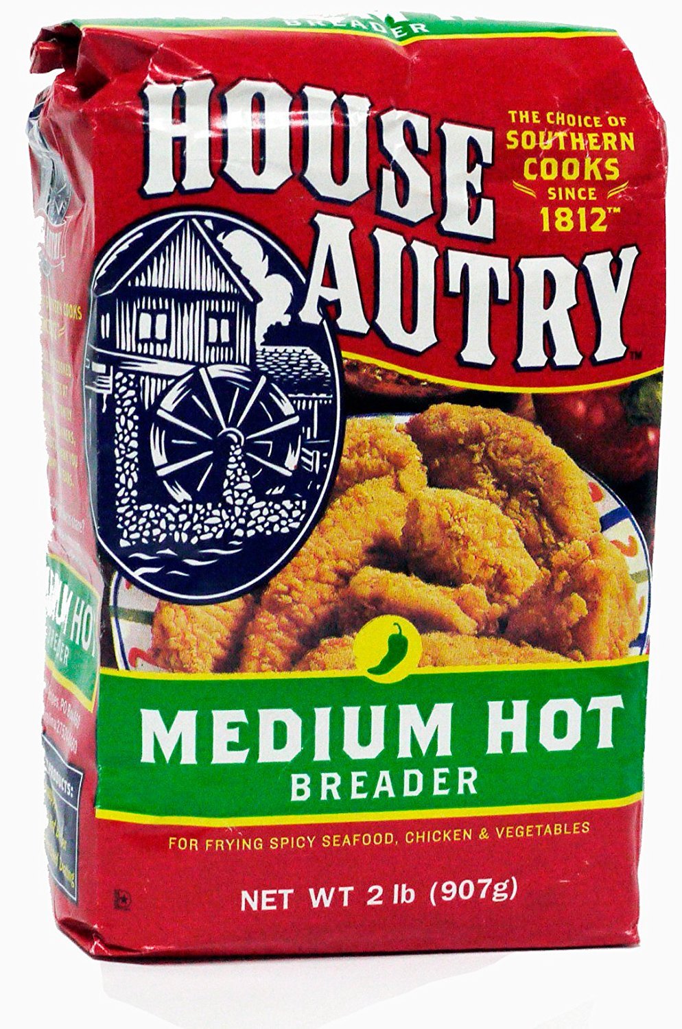 House-Autry Medium Hot Breader 2lb package, ideal for flavorful coatings on chicken and seafood.