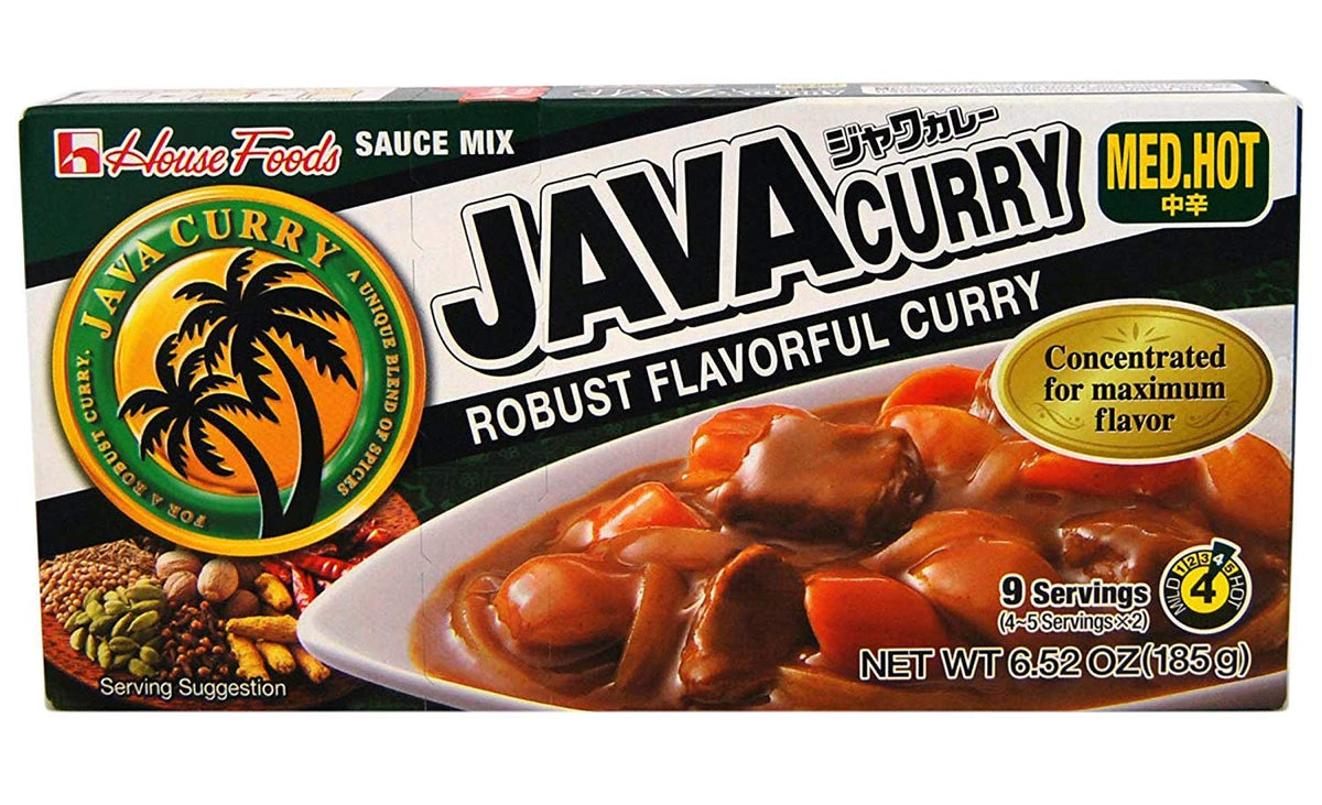 House Foods Java Curry Medium Hot 2-pack back view, compact storage for the pantry