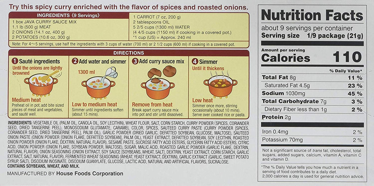 House Foods Java Curry Sauce Mix Hot 2-Pack packaging-closeup highlights authentic curry seasoning