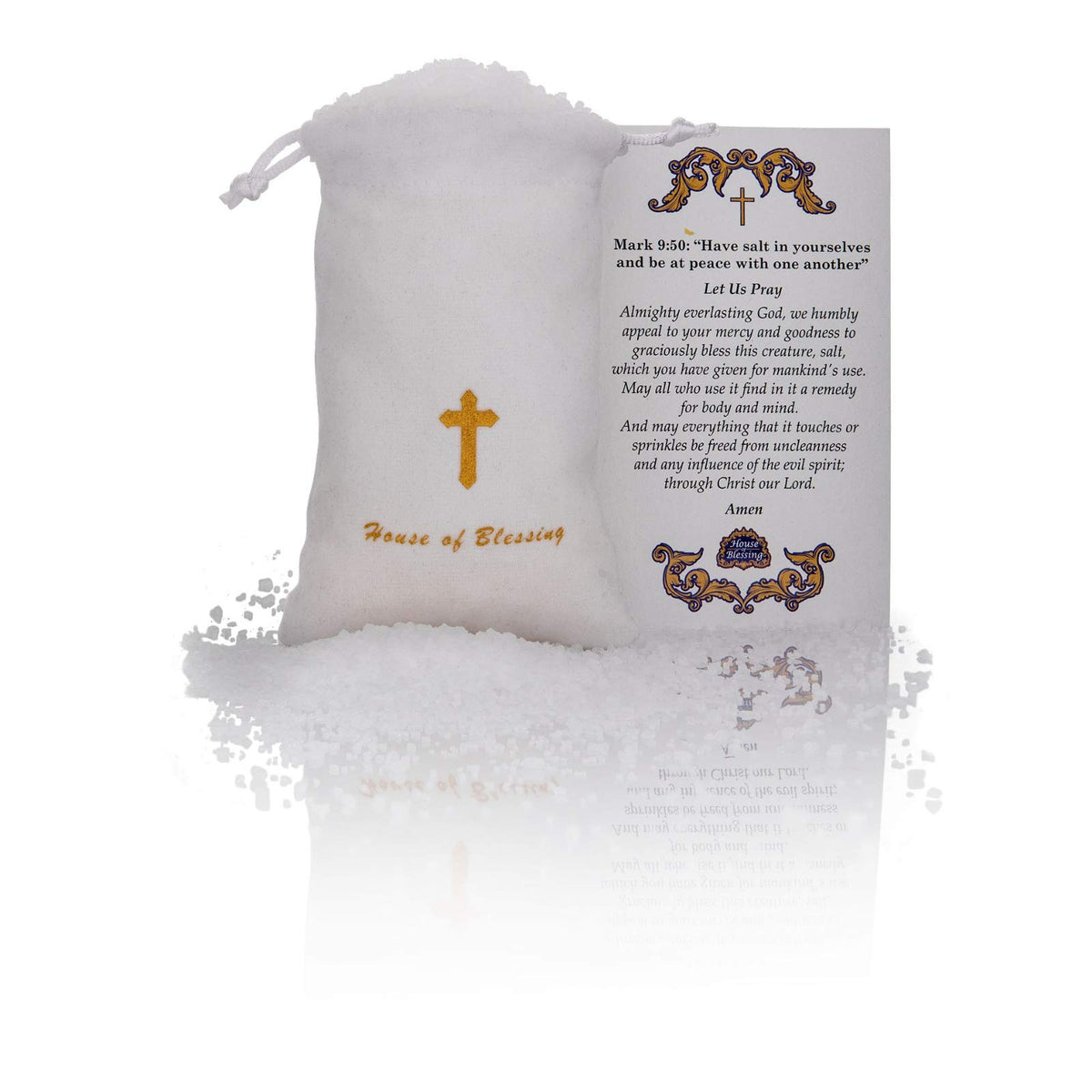House of Blessing blessing salt from the Dead Sea in packaging with blessing card for sacred rituals.