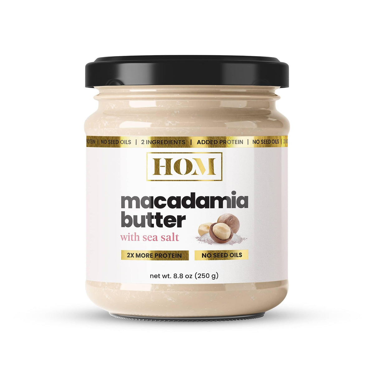 House of Macadamias crunchy macadamia butter in a glass jar, spreadable goodness.