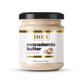House of Macadamias crunchy macadamia butter in a glass jar, spreadable goodness.