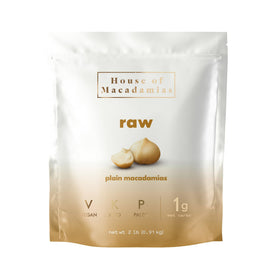 House of Macadamias raw unsalted nuts in a bag, perfect for convenient snacking.