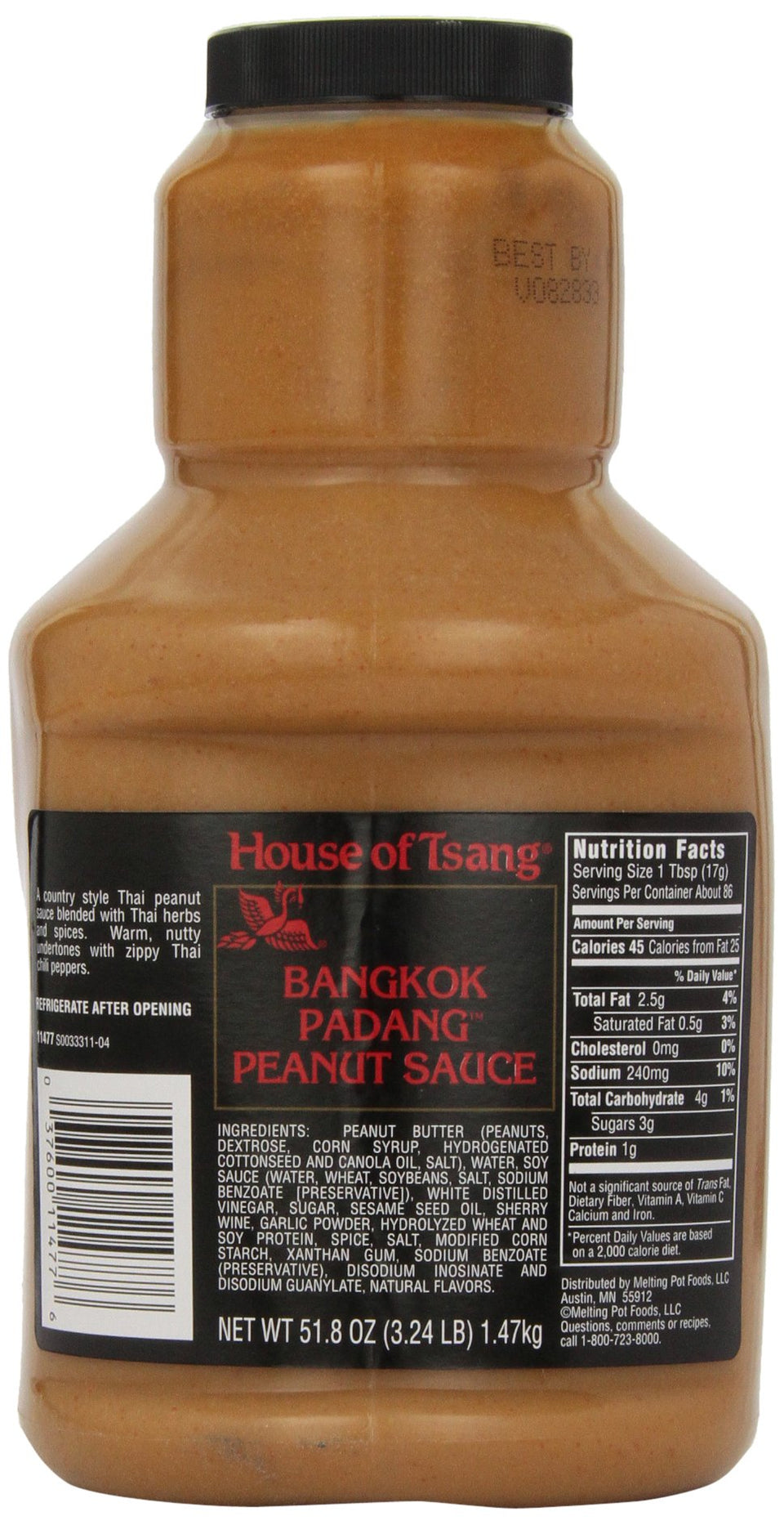 House of Tsang Bangkok Padang Peanut Sauce jar, versatile for pasta, salads and dips.