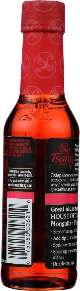 Close-up of House of Tsang Mongolian Fire label and premium blend details.