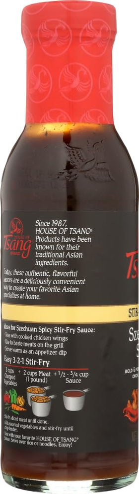 House of Tsang Szechuan Spicy Sauce pouring adds bold heat to stir-fries.