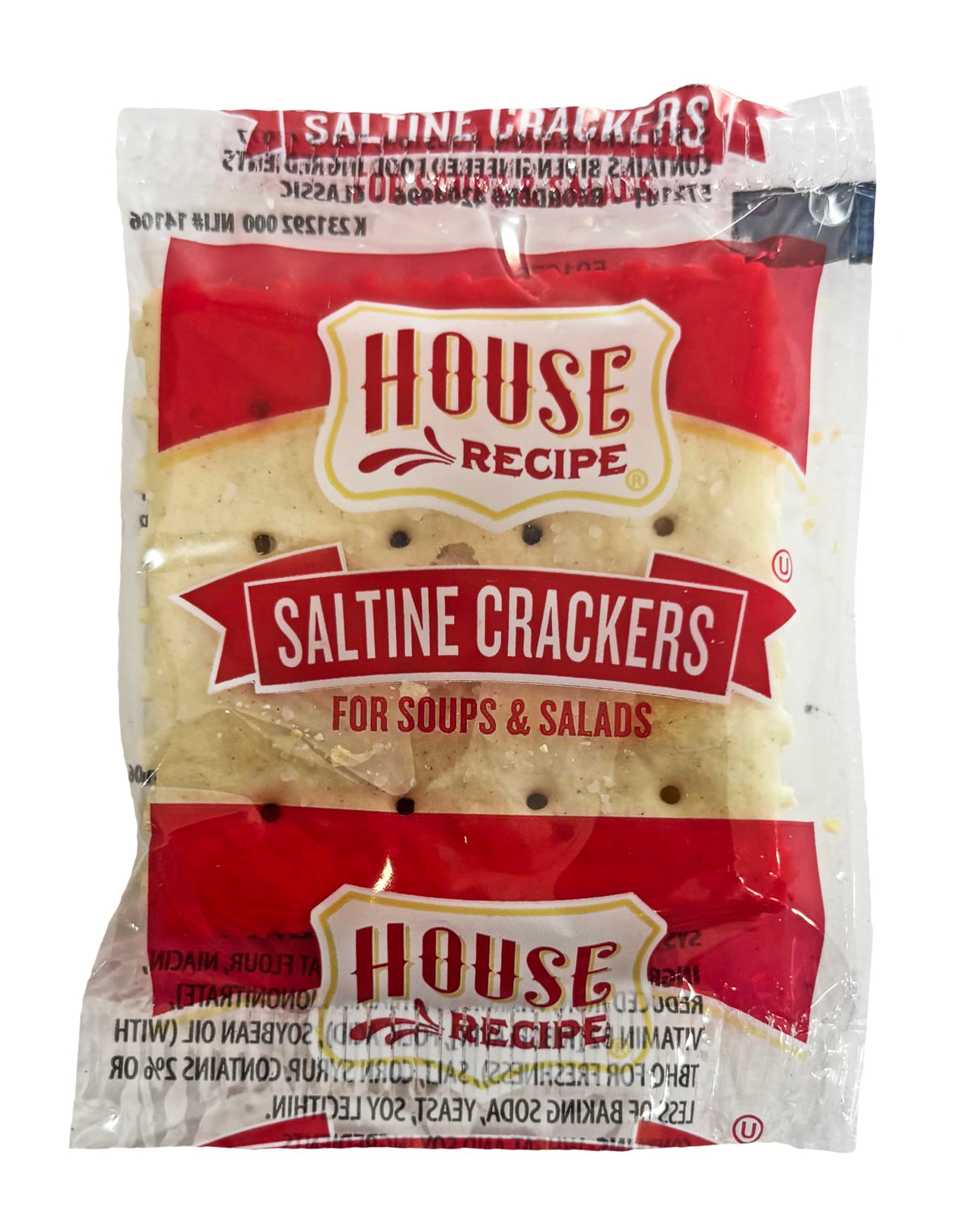 House Recipe saltine crackers box-pack close-up, ideal for quick snacks.