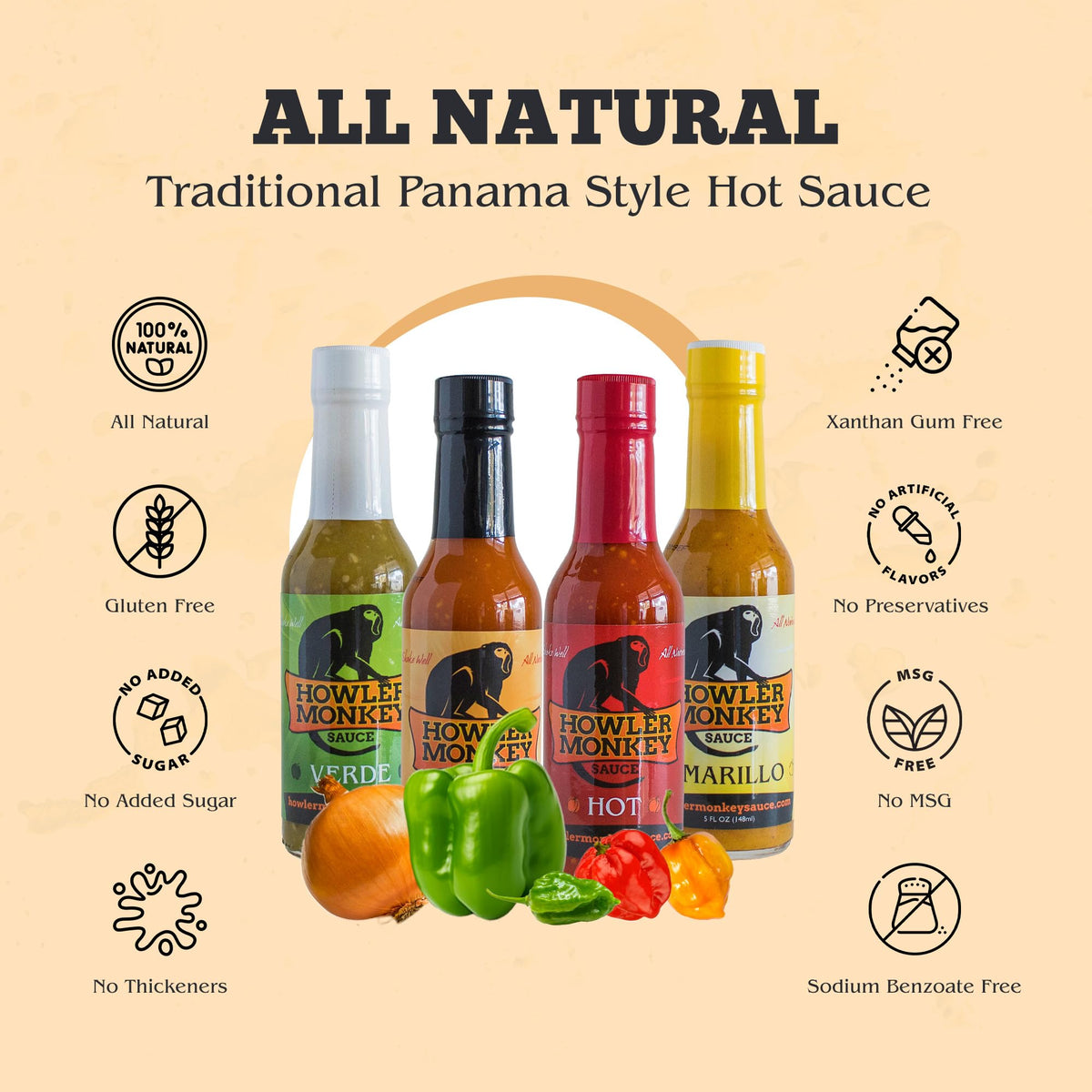 Howler Monkey Sauce Hot bottle brings fiery balance to grilled dishes.