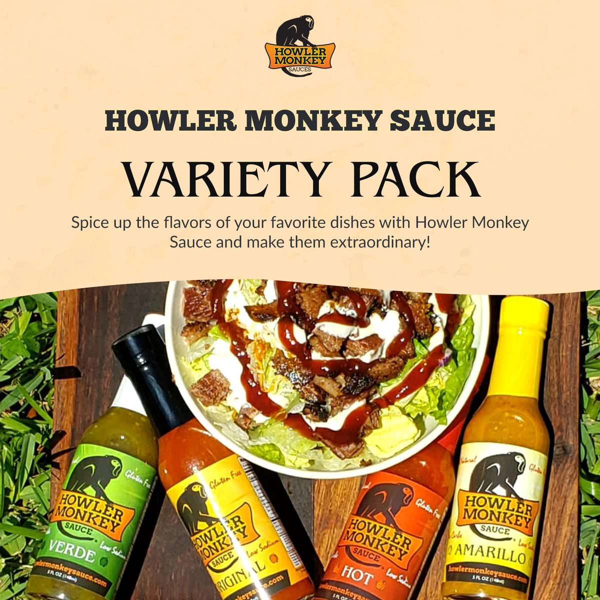 Howler Monkey Sauce Verde bottle adds bright herbal warmth to meals.