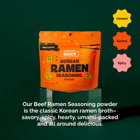 Pour-ready HOXY beef seasoning pouch ready to season broth.
