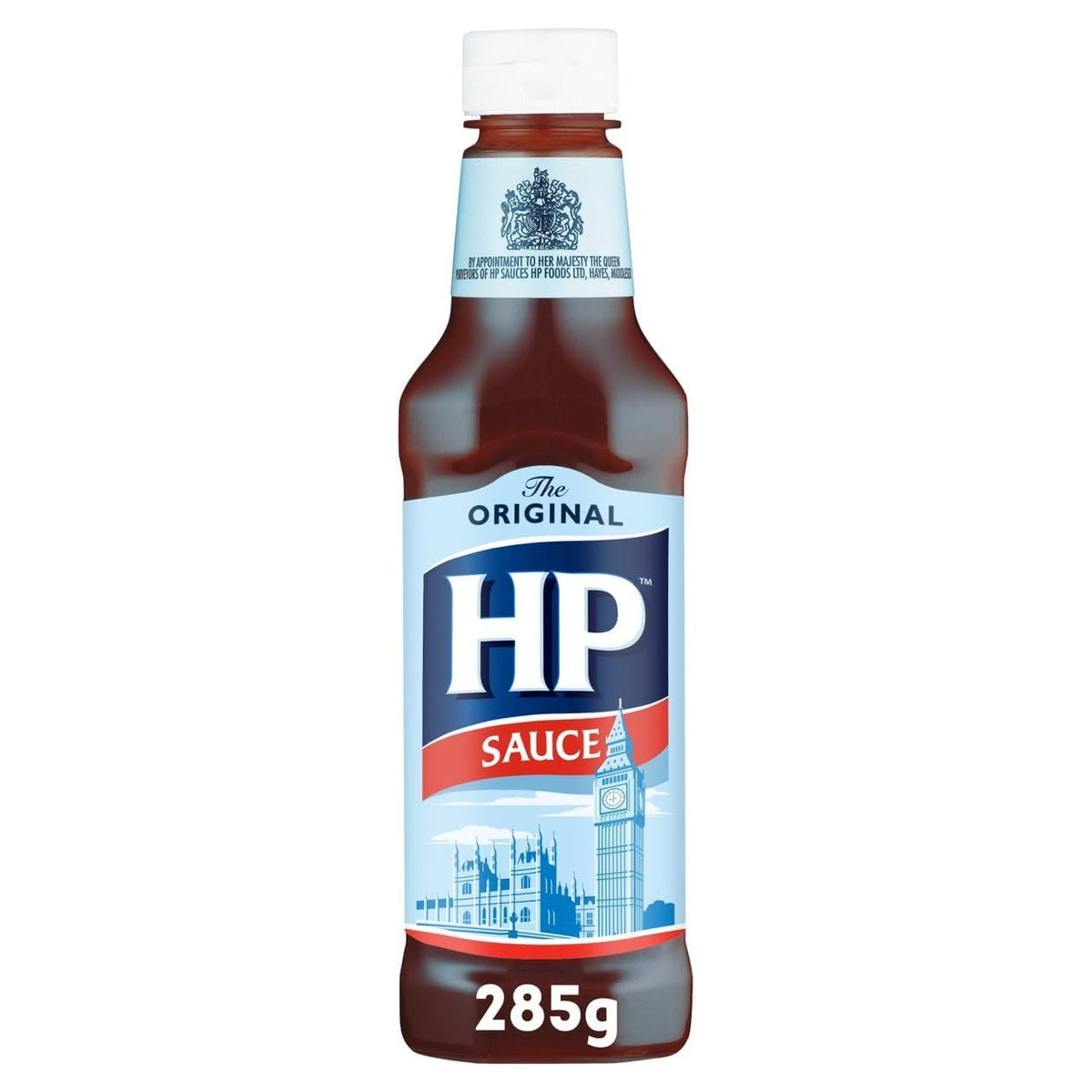 HP Sauce Original 285g bottle on display showcasing classic British flavor