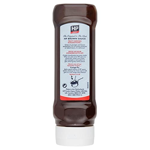 HP Sauce Squeezy 450g bottle closeup highlighting convenient pour